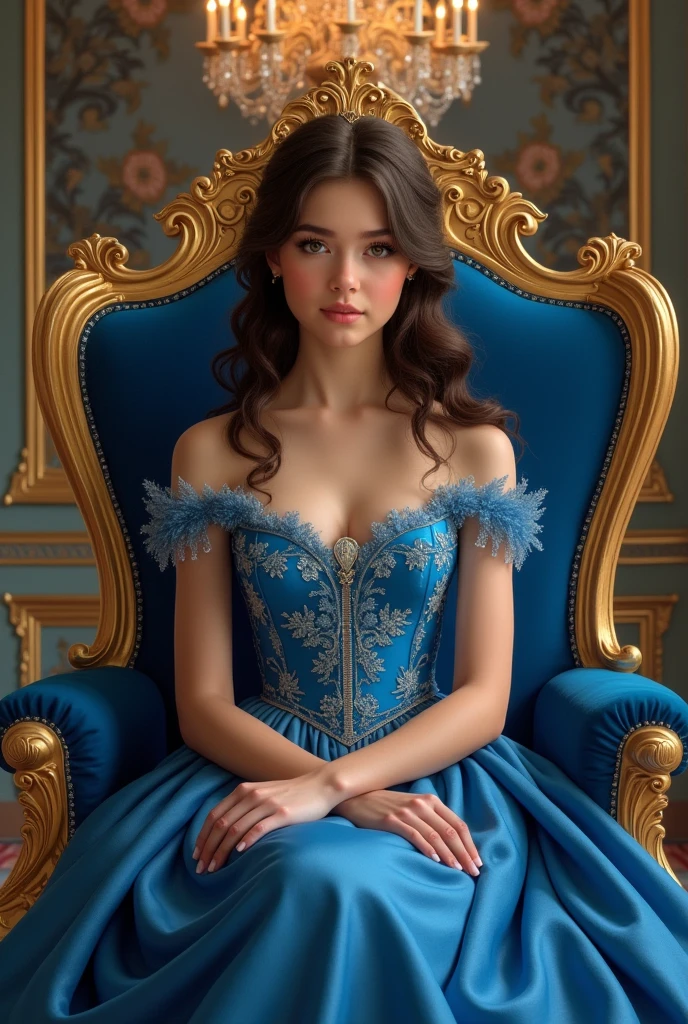 A brunette age duchess sitting on a sapphire throne 