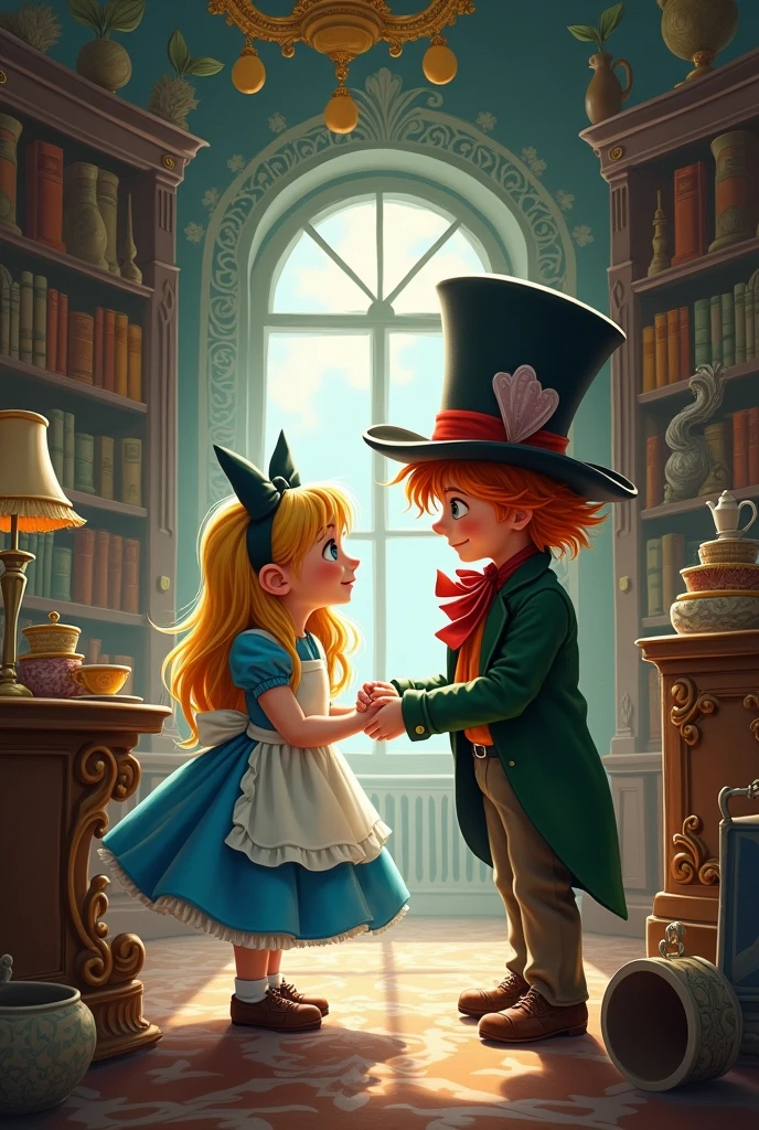 Alice in Wonderland, Alice and the Mad Hatter being children in the house