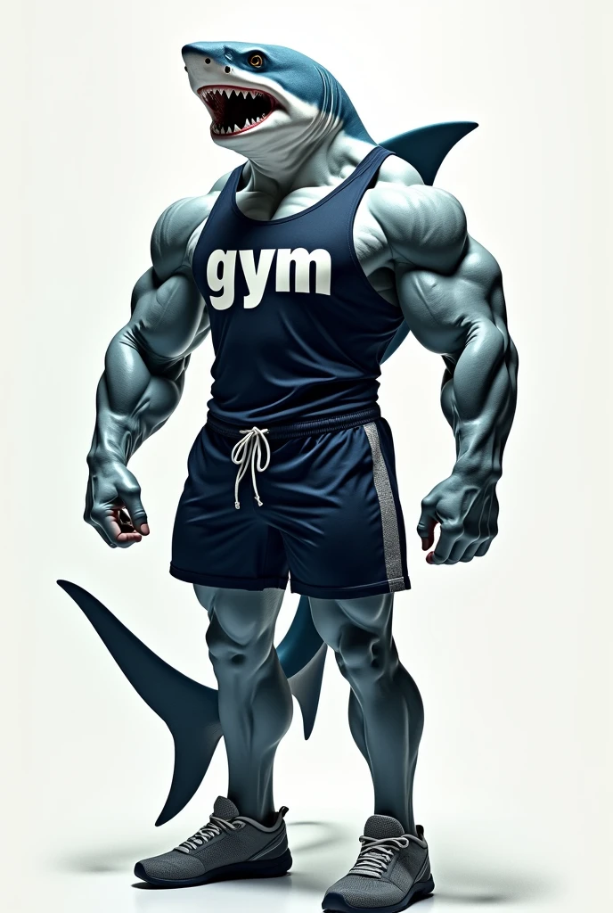 Shark wearing clothes with gym printed on them 