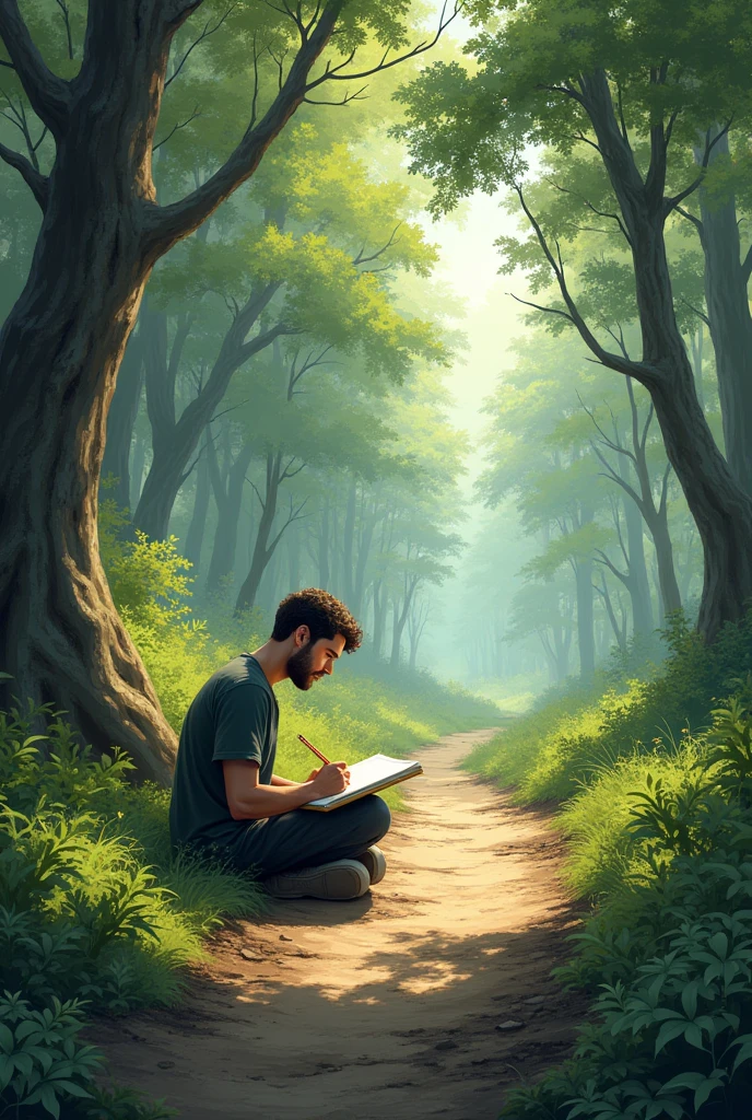 A man drawing on a trail