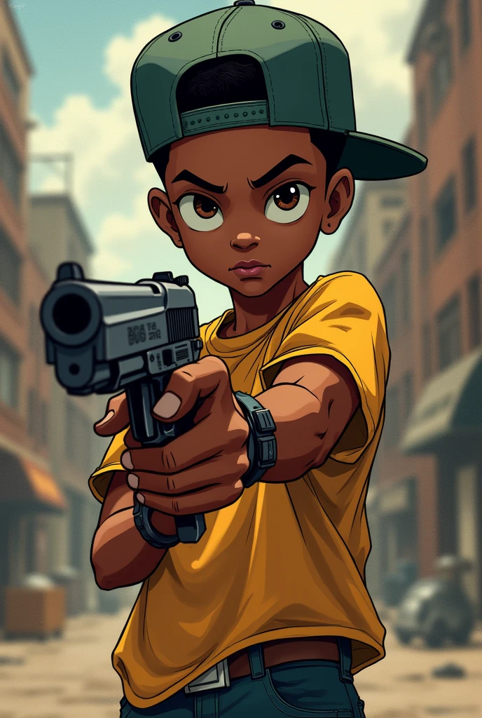 Riley freeman from boondocks with a gun 