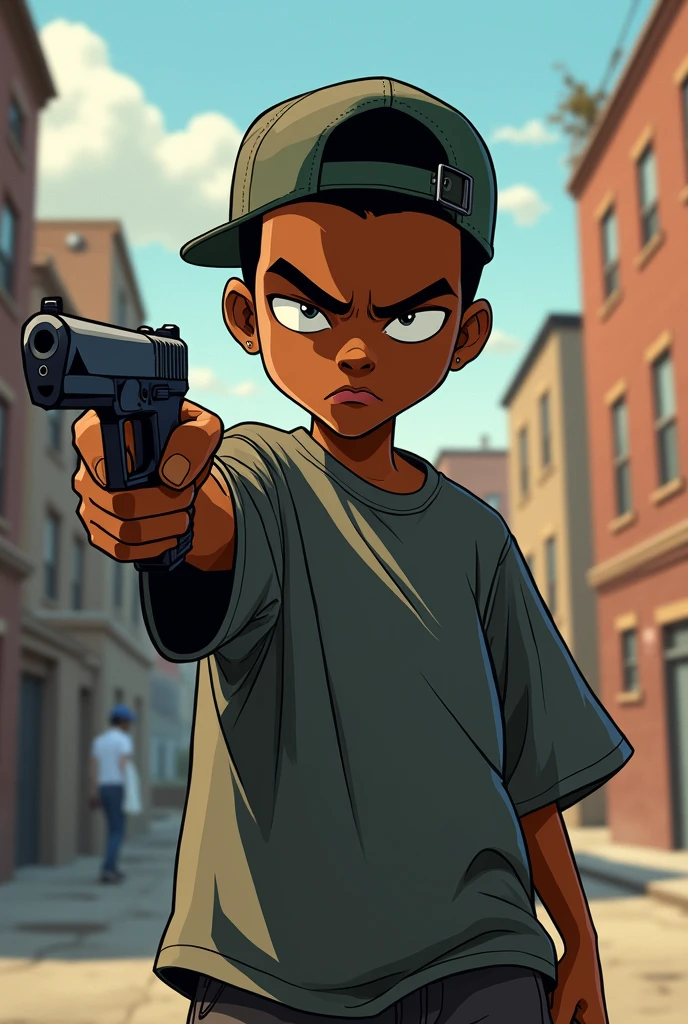 Riley freeman from boondocks with a gun