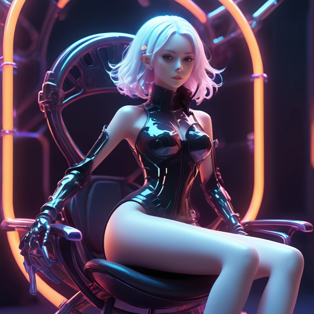 a 15 old in a bikini top and shorts sitting on a chair, 3 d neon art of a cyberpunk frog, s cifi character render, 3 d render stylized, 3 d render beeple, stylized 3 d render, style of starfinder, scifi character, rolands zilvinskis 3d render art, rendered in 紫粉 shift, colored z brush render