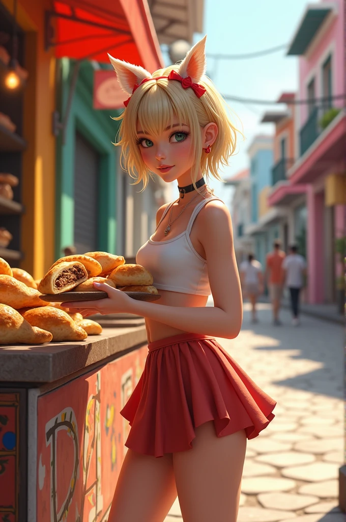 A femboy selling empanadas