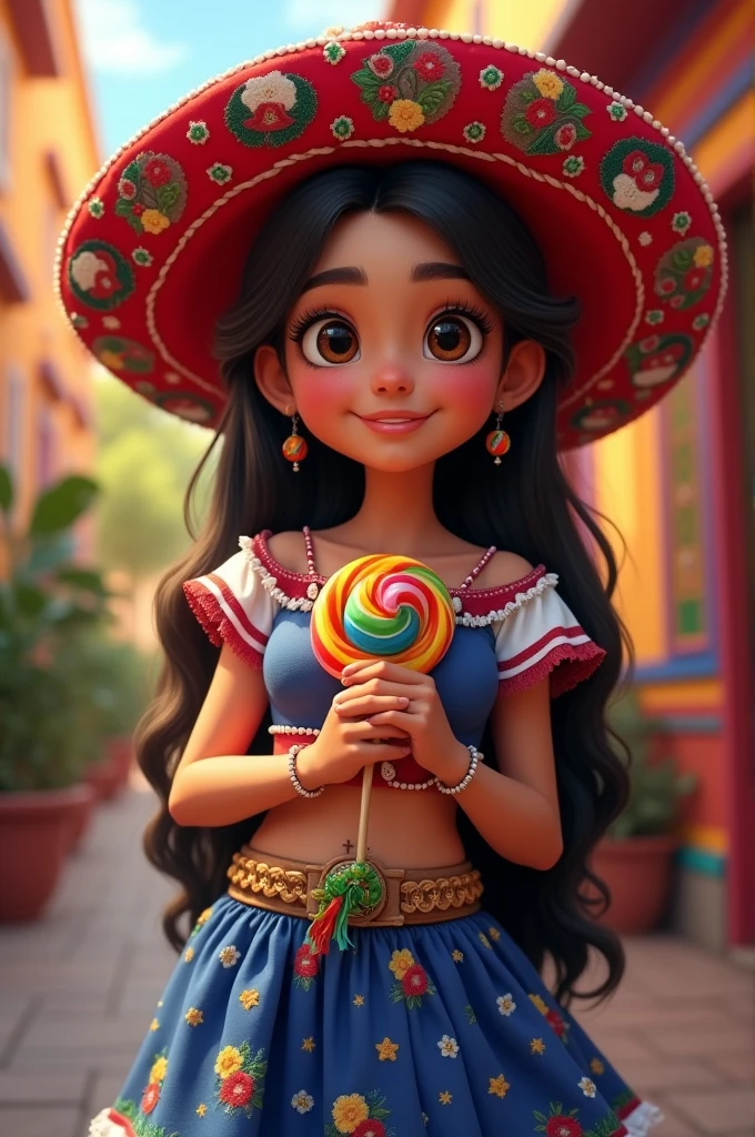 Girl with Mexican patriotic dress and charro hat with candy name