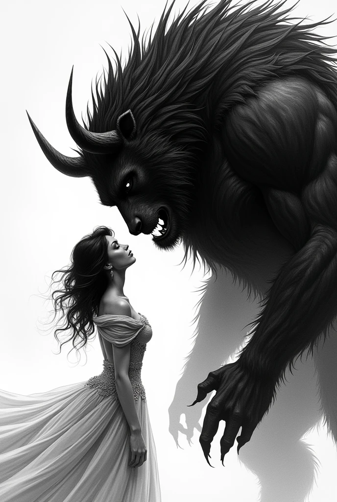 monochrome manga art style of the lustful belle and the beast