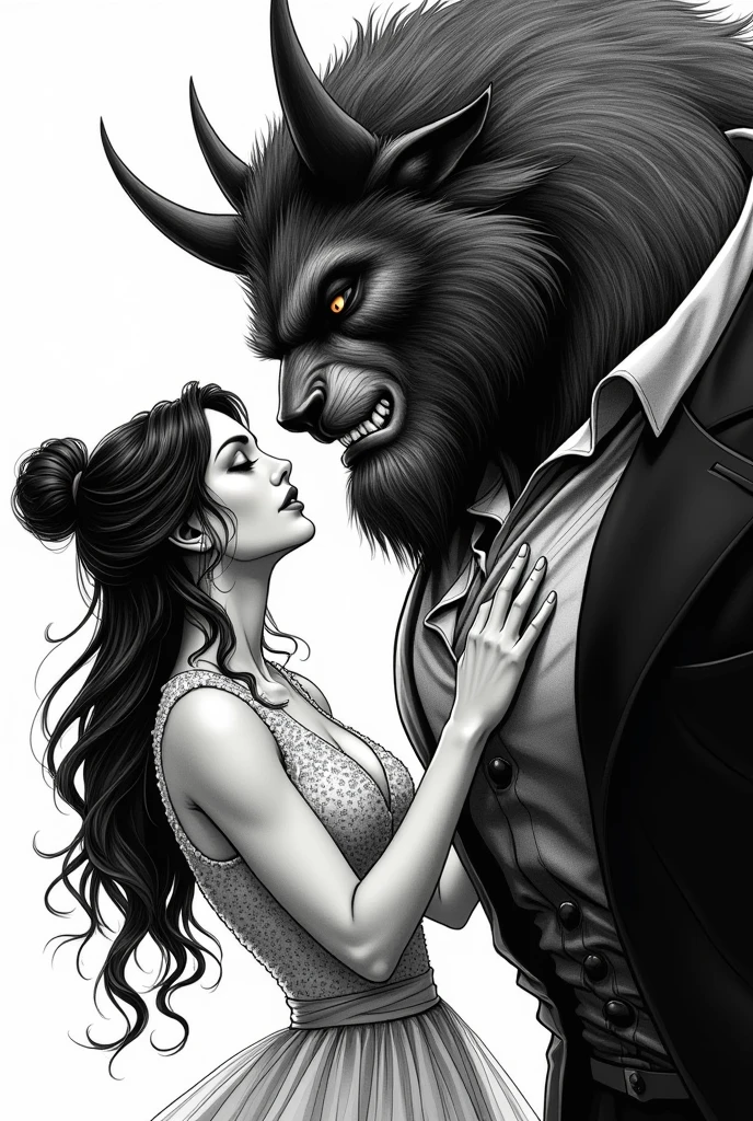 monochrome manga art style of the lustful belle and the beast
