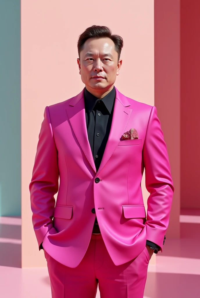 Elon mosk in a pink suit