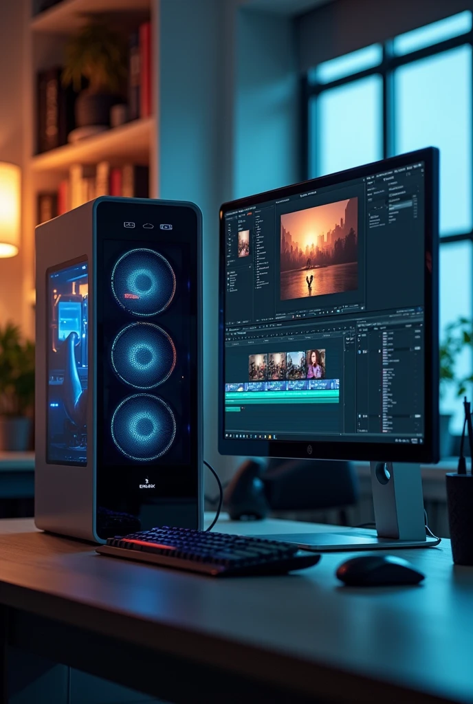 A good PC! that on the monitor there is a video editing program and written at the bottom of the screen link in bio