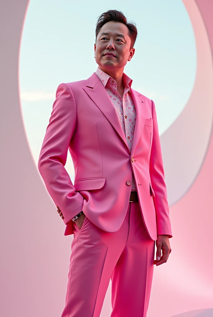 Elon mosk in a pink women's suit