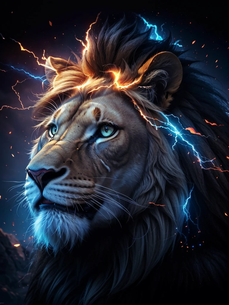 Lion, Divine Lion, naturals, naturals, ferocious, masculine, mighty, golden lion, Powerful Lion, beautiful nature, Great Realistic Lion, FullHD 8k, Light of sky, twilight, ferocious, Criatura ferocious, furious lion, Detailed Realistic Lion, Ultra Realistic HD Light, Photorealistic Detailed Shadows, UltraHD Photorealistic Definition, sunset night, Clear sky Sun, Blue Bolts, Thunders, detailed realistic face, 8k Detailed Realistic White Lion, ultrarealistic 8k |Energia de thunder realista detalhada, Strong Creature realista detalhada, Strong Creature, Lion macho, Rendering, Fotorrealista 8k, UltraHD Alta definição 8k, Detailed Realistic 16k, Nitidez Fotorrealista 8k, 16K photorealistic textures, Contraste Fotorrealista 8k, Sombras Fotorrealistas 8k, Luzes Fotorrealistas 8k, Detailed Realistic Sunset, Detailed Realistic Lion Face, Detailed realistic light, detailed textures, thunder, detailed shadows, detailed colors, Celestial Electricity, Golden thunder, Lion realista, Ultra Realistic 16k, Realistic 16k, Realistic 16k sharpness, 16K photorealistic textures, 16K realistic colors, powerful creature, Majestic power, Power of Heaven, Great Divine, detailed contrast, realistic contrast, high resolution, detailed colors, fire, villany, divine creature, 8k, realistic detailed, 16K, 8k, High definition, detailed contrast, realistic contrast, high resolution, detailed colors, fire, villany, divine creature, realistic detailed, posh, chic, Rosto ferocious, Furor, strong powerful, Elegância ferocious,