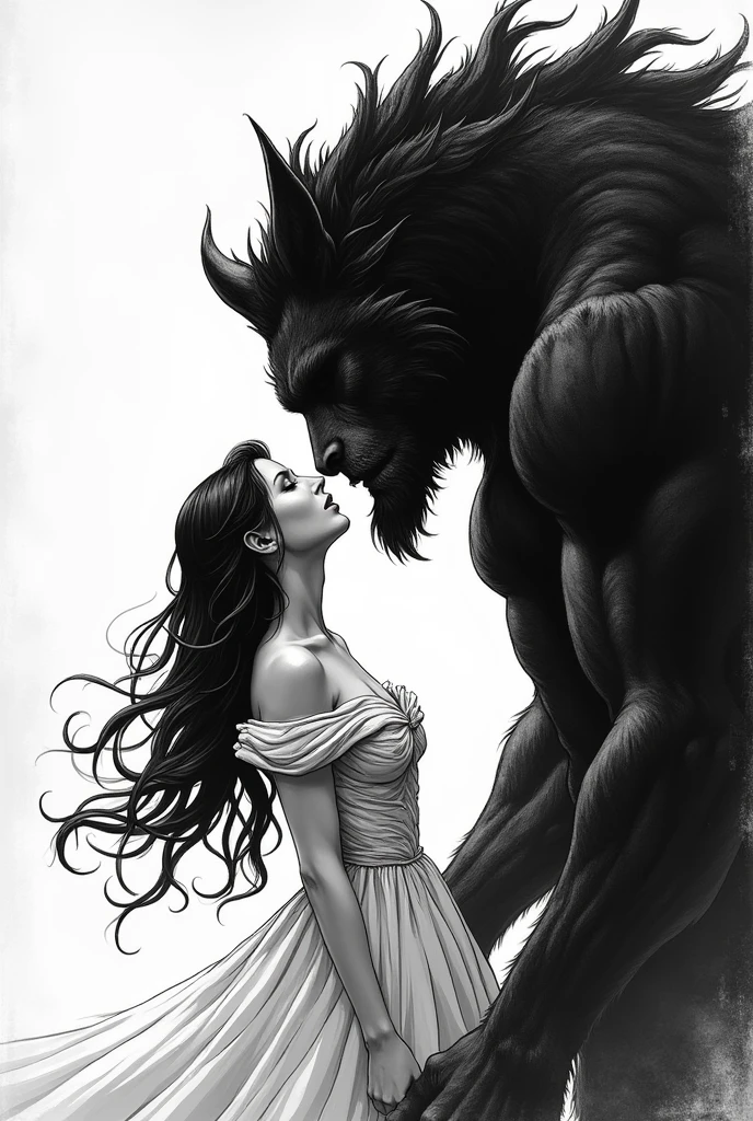 monochrome manga art style of the lustful belle and the beast