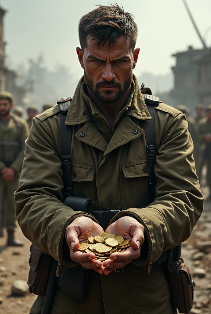 Soldier with coins in hand 