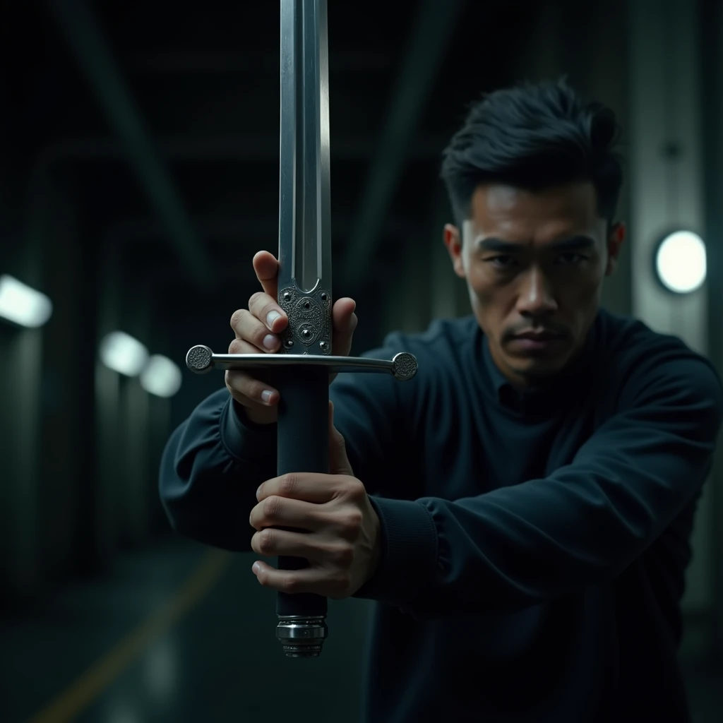 Taking out a modern sword is seen from when the sword is being held
