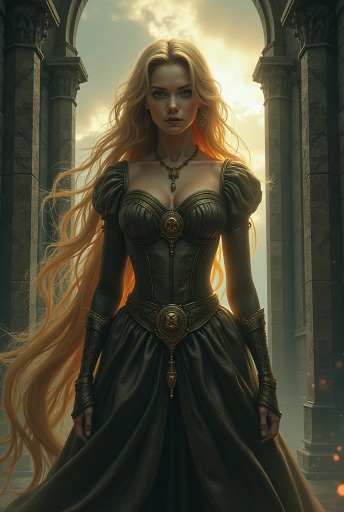 create for myself an image of rapunzel from tangled up in 80s dark fantasy realism