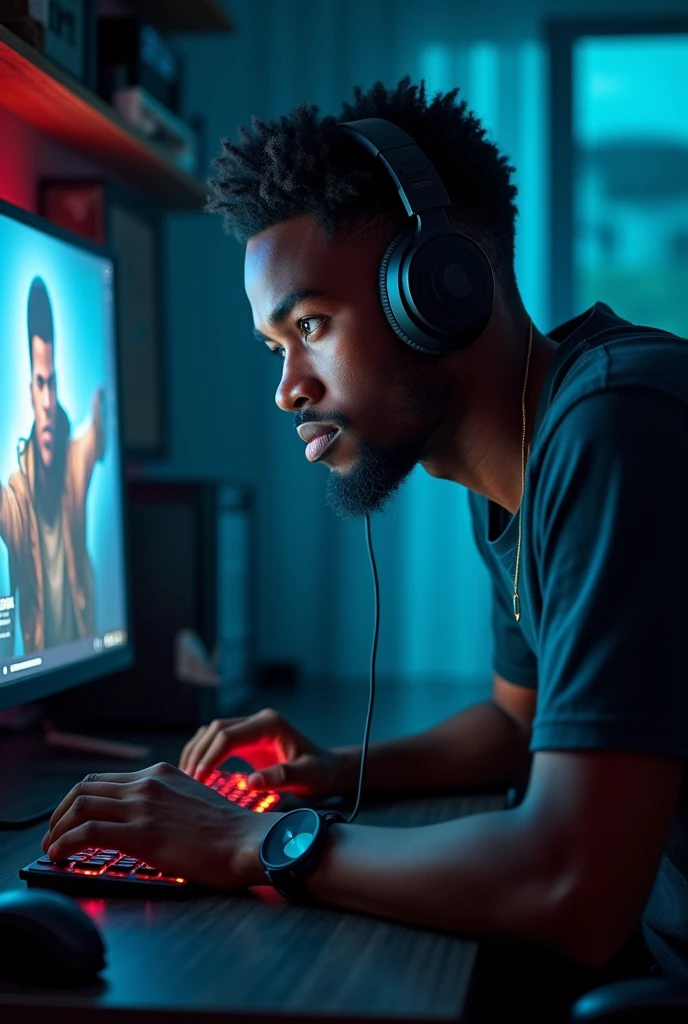 profile pic, Black adult boy playing warzone on computer 