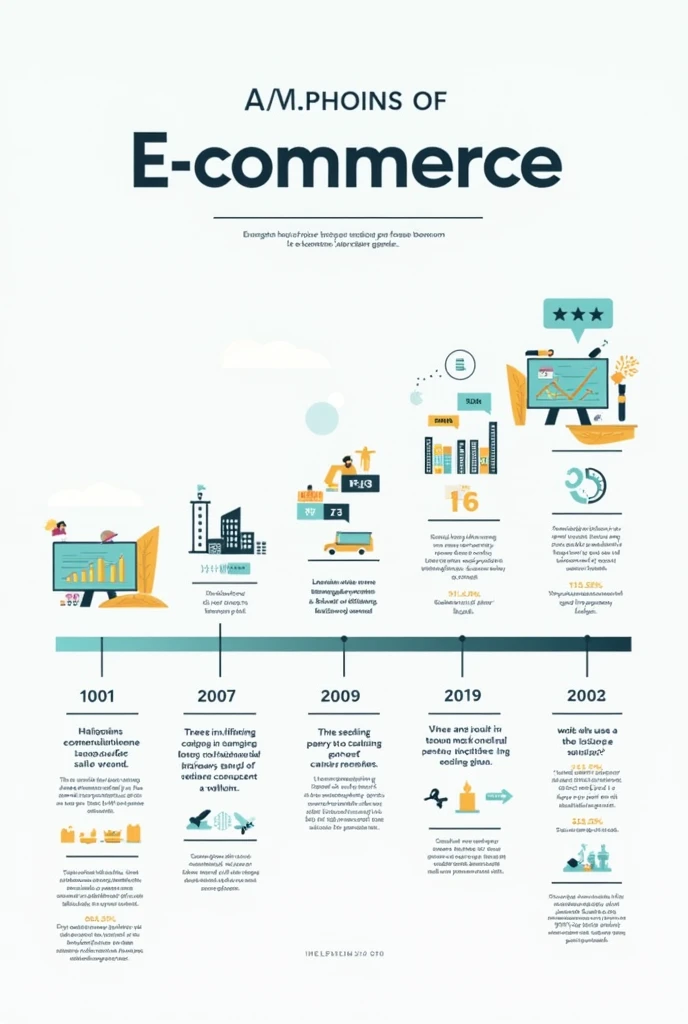 Create a photo of the timeline of e-commerce as it has evolved until now but in infographic form and with some text explaining it 