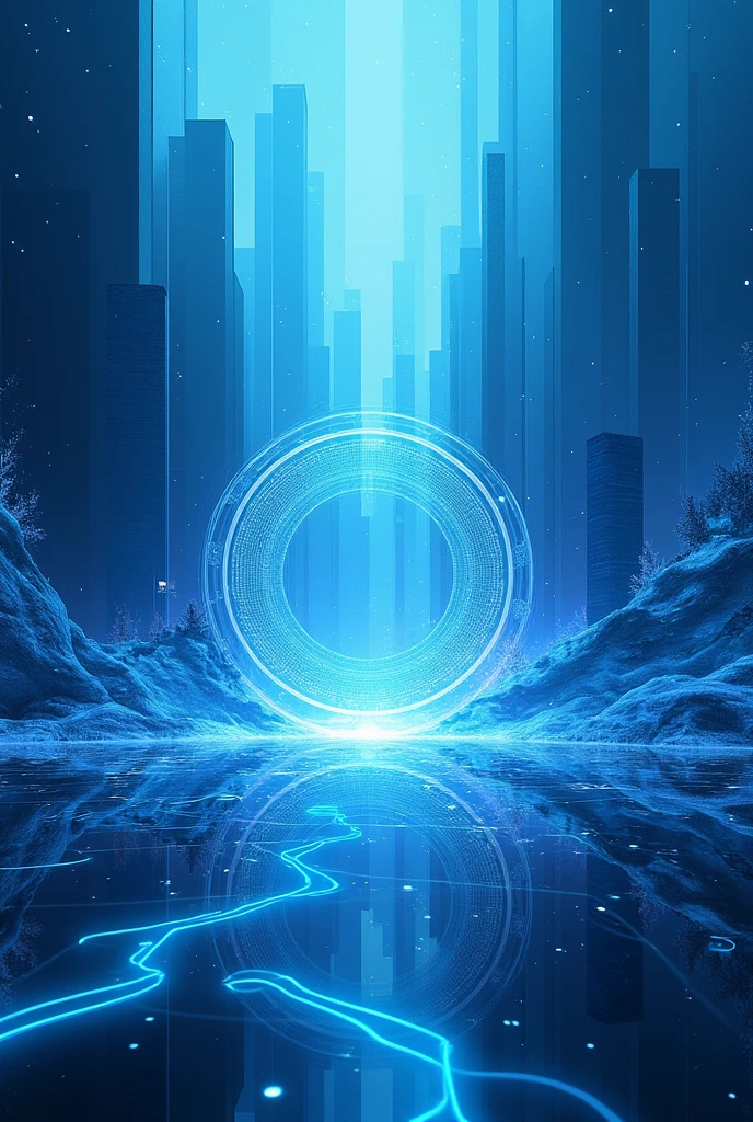sound, technology, visualization, imagin, strong, powerful, sound effect, blue color, Don't put people and robots in the picture, Put in the direction of moving forward, immersive sound
