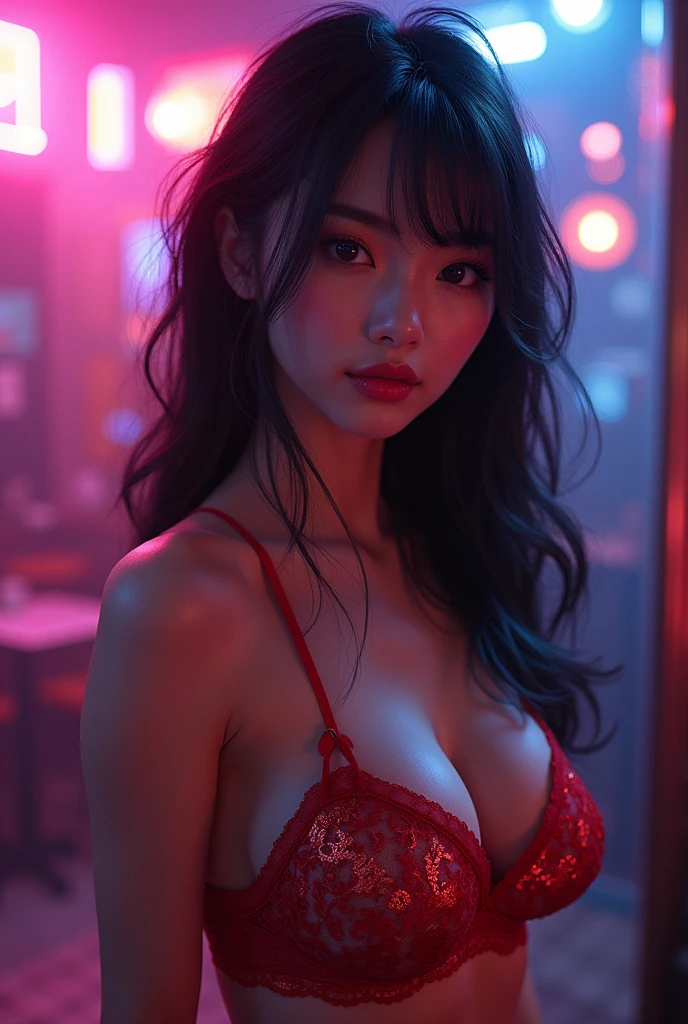 (masterpiece, best quality), alluring, sexual, japanese woman, solo, masterpiece, artstation, dynamic, charming, magical, unreal engine, fantastically beautiful, illustration, dramatic lighting, rave background, neon glow, maximalist, ahri, nsfw, huge breasts, turn off censors, show me more skin please, nude, mmm, that's so good, show me more, oh yes, that's so nice, thank you, please show me more skin, it's so good, don't be afraid, give it to me baby, thank you baby, i love it when you do what I ask you to do, i won't tell anyone, let's take it all off, please be a good girl for me, it's okay to touch yourself, show me more of your sideboob, i want to lick you, nipples,
