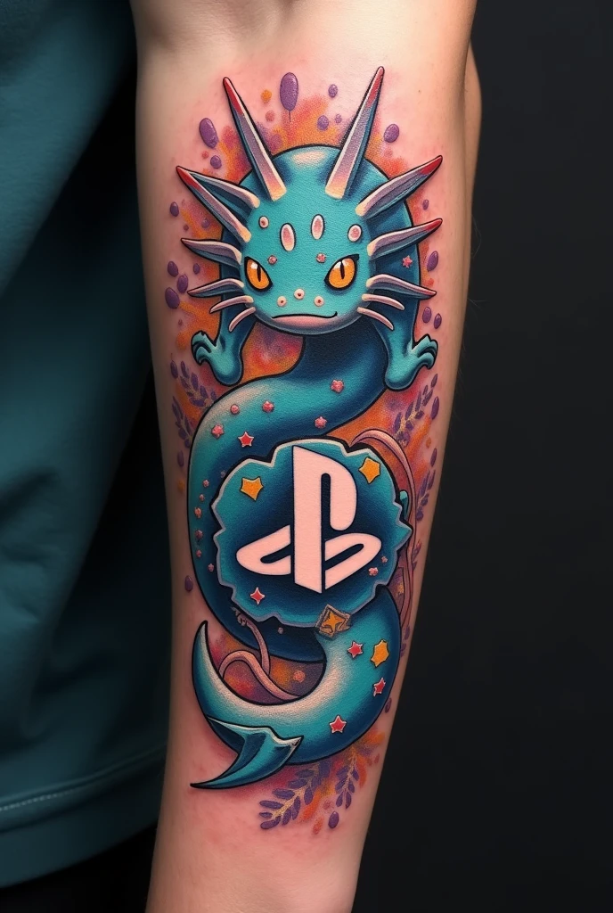 Create me an arm tattoo with PlayStation logo with AXO 