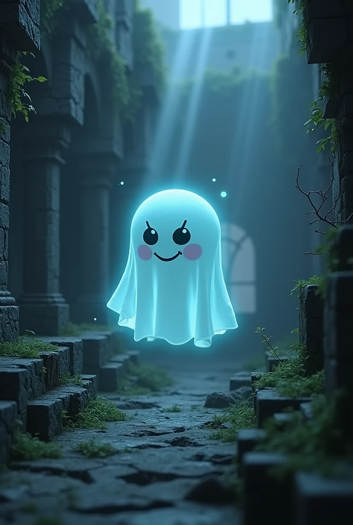 An emoji ghost in ancient non-scary and dark minecraft 