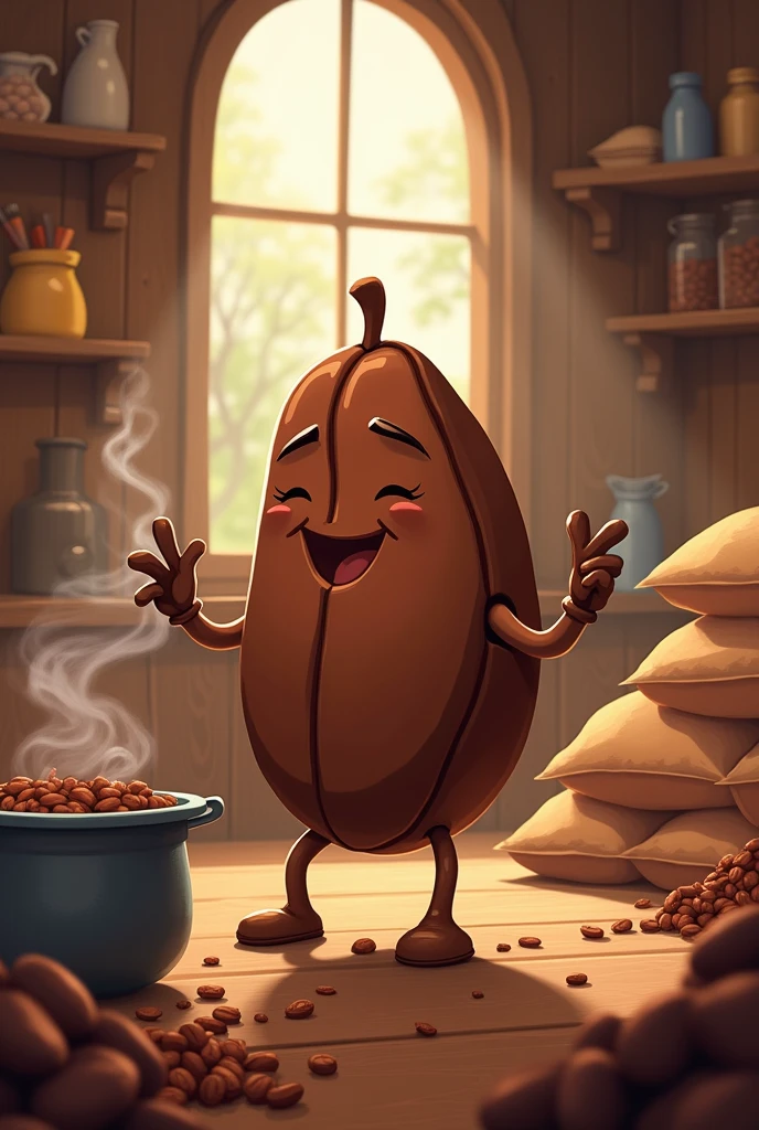 Make a cartoon image of cocoa tempering the cocoa
