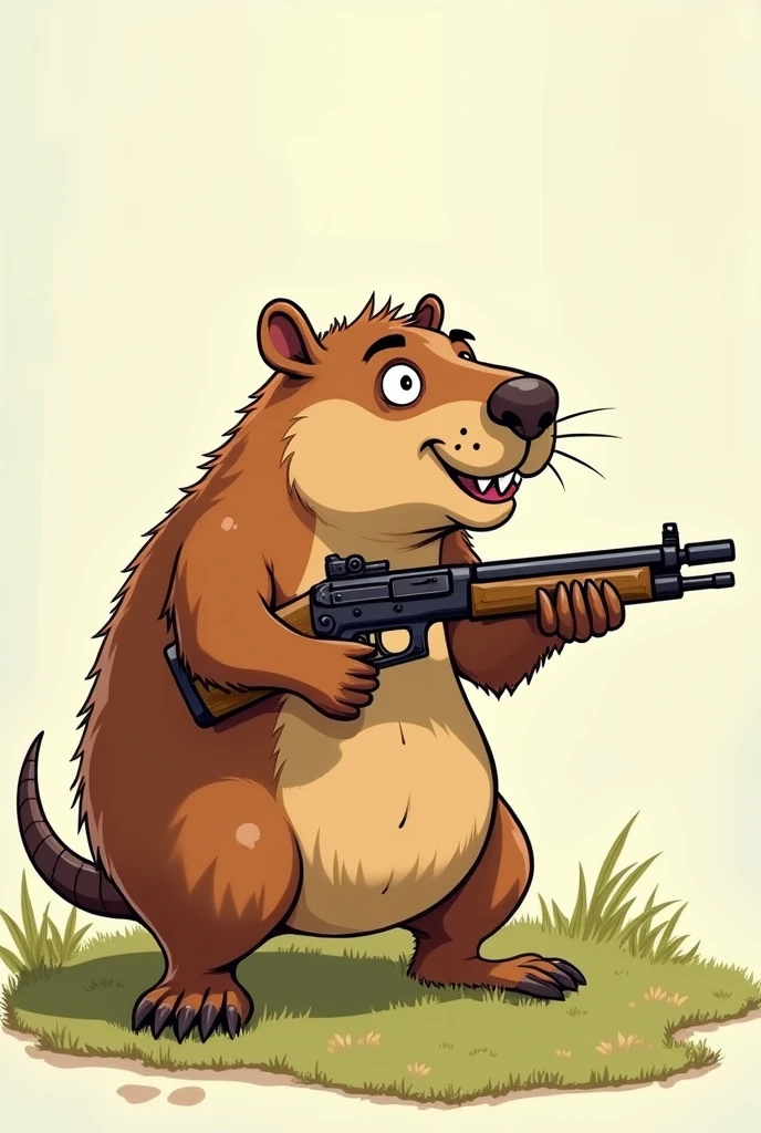 Animated drawing of capybara with gun 
