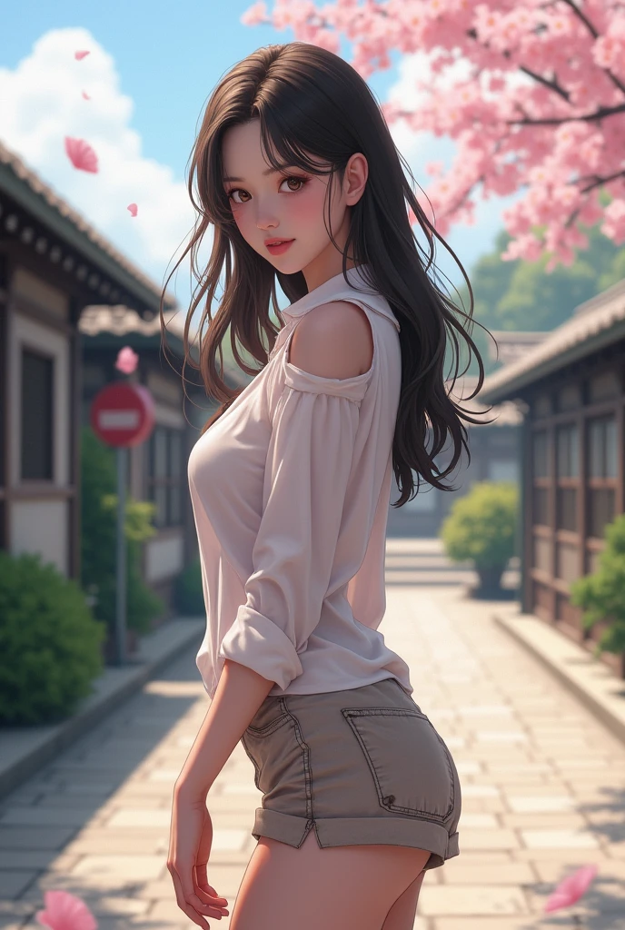 cute beautiful woman wearing thin white shirt, Japan, school,