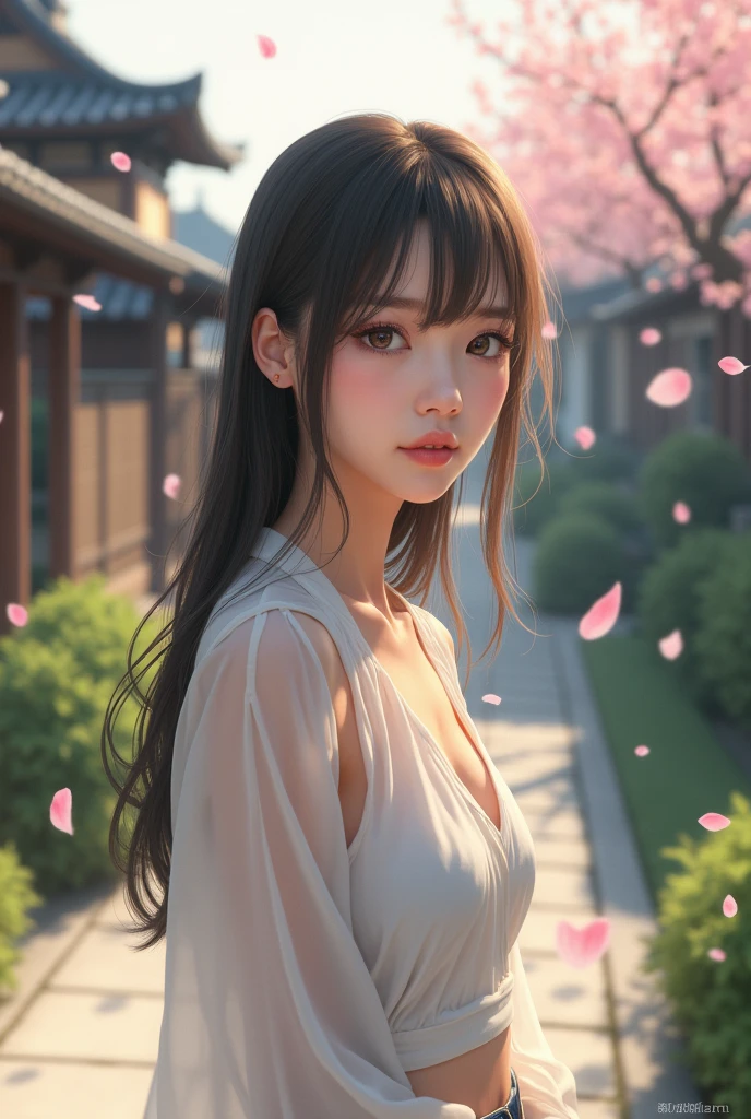 cute beautiful woman wearing thin white shirt, Japan, school,