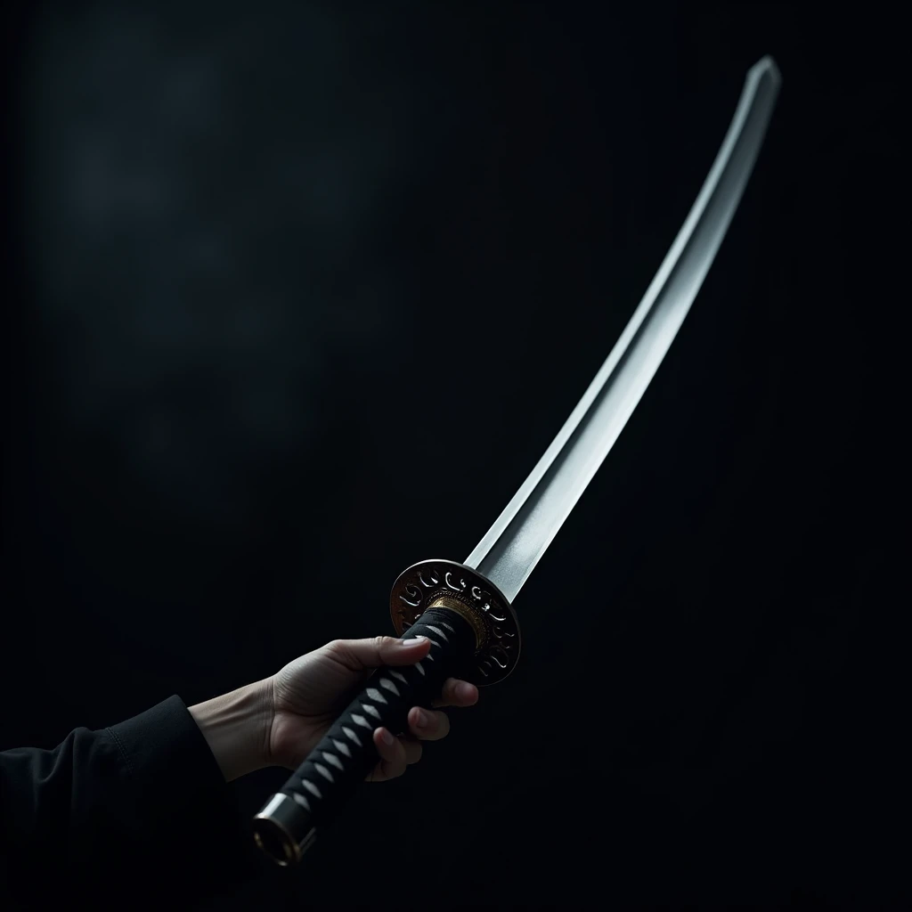 Unleashing the modern darkness katana seen from when the sword is being held, only the sword is shown
