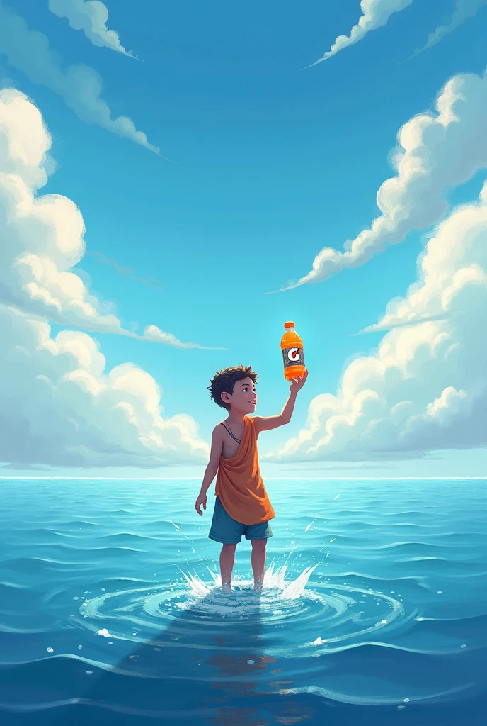 Graphic image with a positive message about frozen meat, for example the image of Gatorade that a boy has in the middle of the.sea as if it were Moses