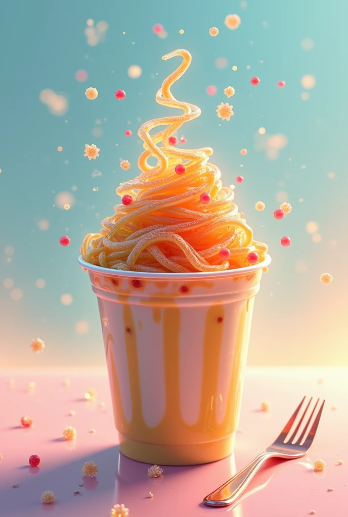 Jelly Spaghetti in plastic cup with condense milk
