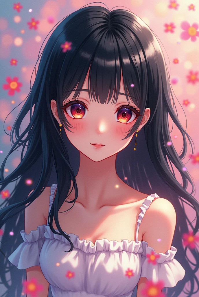 anime drawing of a girl with black hair and brunette c