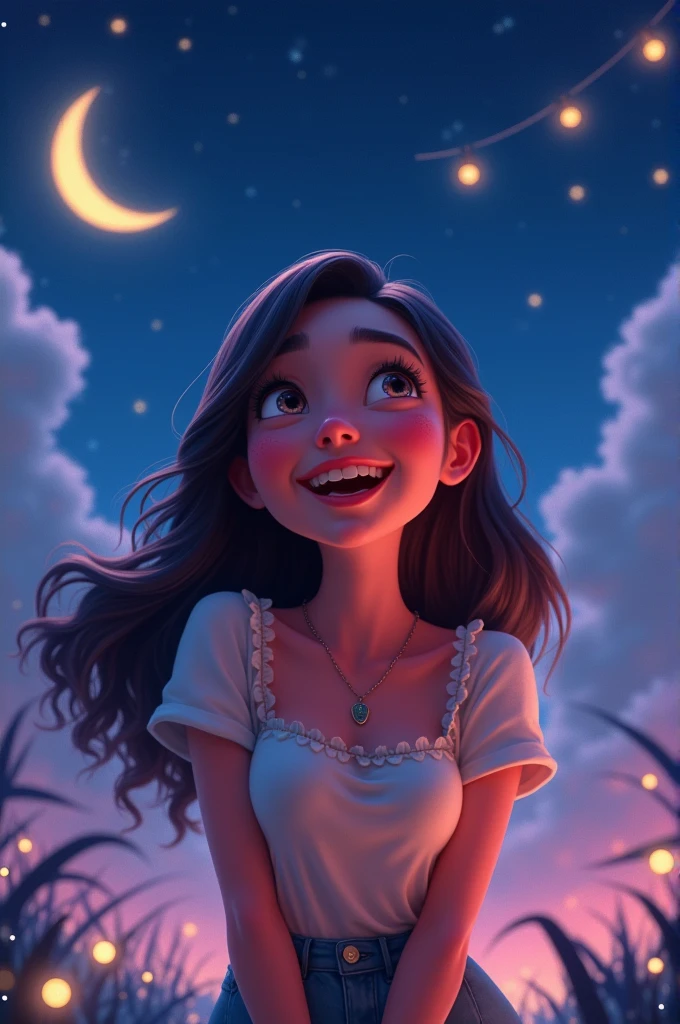 Woman smiling in the animated night