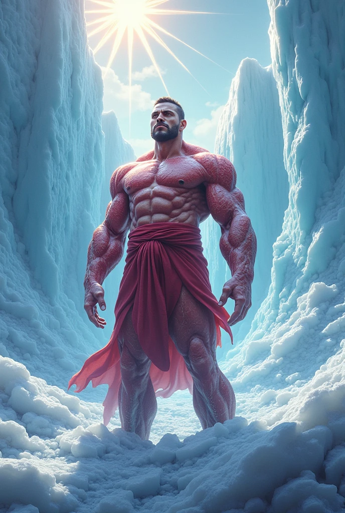 Graphic image with a positive message about frozen meat, for example the image of Gatorade in which there is a boy in the middle of the sea as if he were Moses. But make me a picture of frozen meat