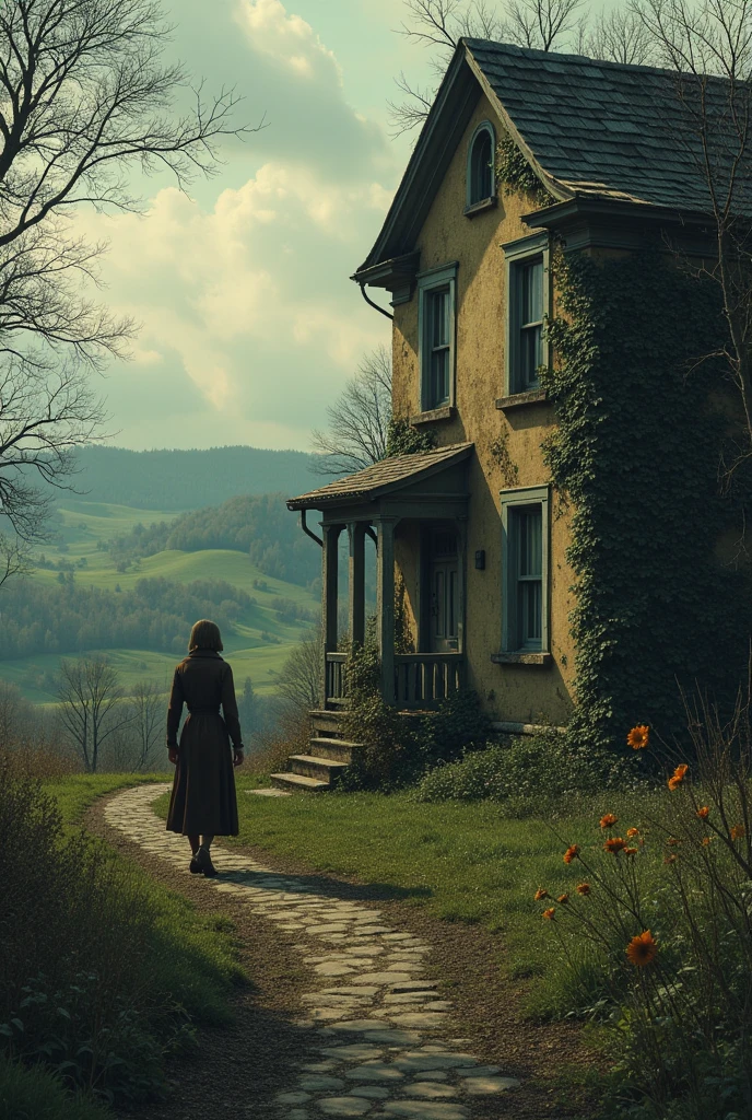 **The Last Letter**
In a small village surrounded by rolling hills, there was an old house with ivy-covered walls. Inside lived Clara, a woman whose days were filled with the echoes of a life long past. Her home, once vibrant with laughter and warmth, was now quiet, and the only sounds were the whispers of the wind through the trees.