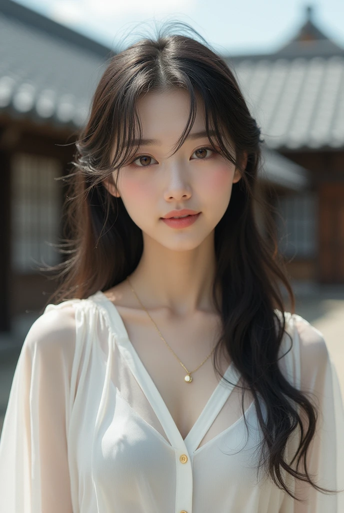 cute beautiful woman wearing thin white shirt, Japan, school, Realistic, 4K
