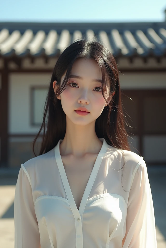 cute beautiful woman wearing thin white shirt, Japan, school, Realistic, 4K