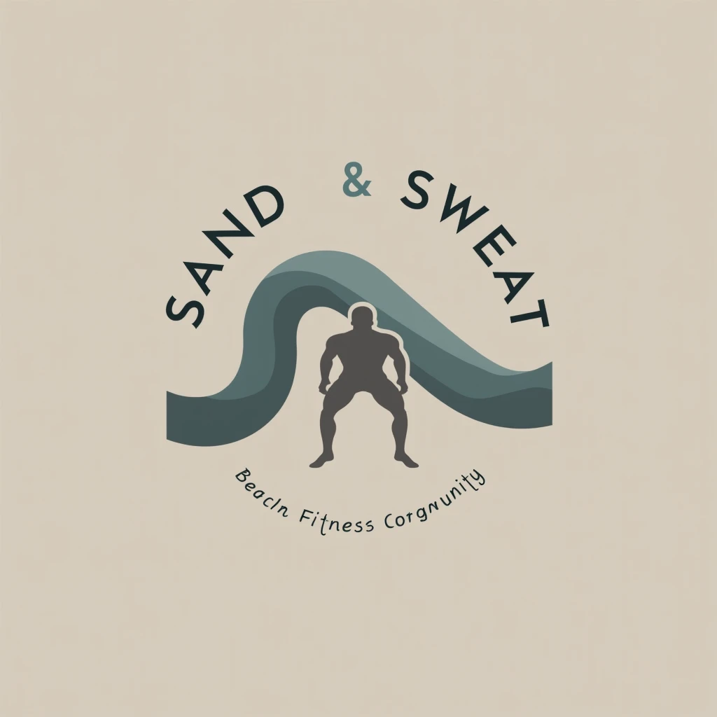 a modern and minimalist logo design for a beach fitness community Sand & Sweat, a sleek and stylish logo with shapes like a pipeline wave, clean lines, and a sophisticated color palette that looks like beach, a high-quality, conceptual, and visually impactful logo design, white background