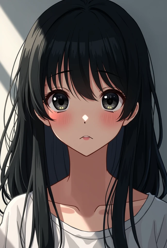 black hair girl, 2d anime style black eyes
