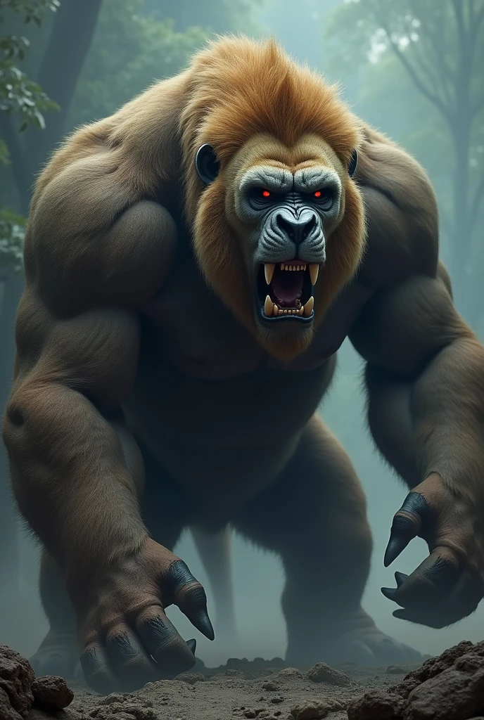 Gorila vs lion fusion and scary animal formed