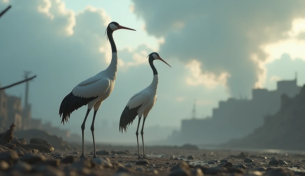 In 3D animation.How do the cranes symbolize resilience in the face of adversity?