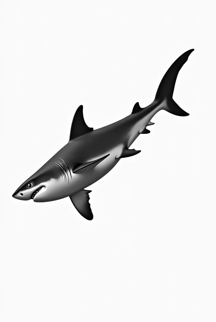 (drawning), Shark, realisitic, black andwhite, lateral, slightly inclined, 8k, HD