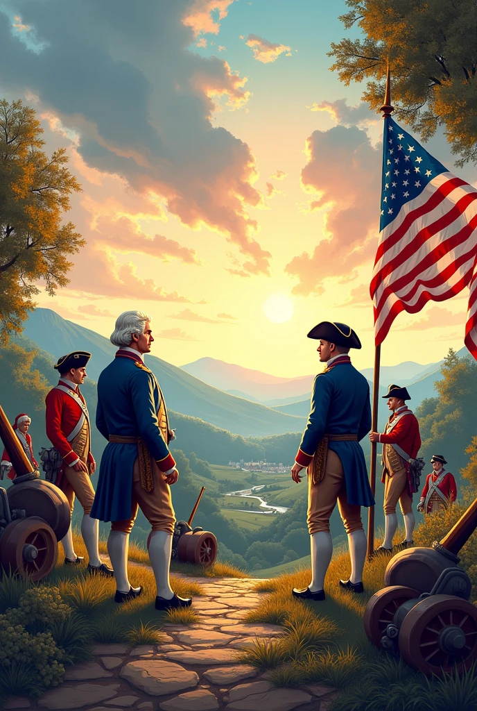 Create a creative letter-sized envelope cover: The independence of the United States against the British, Leave a blank space in the middle to put the title.