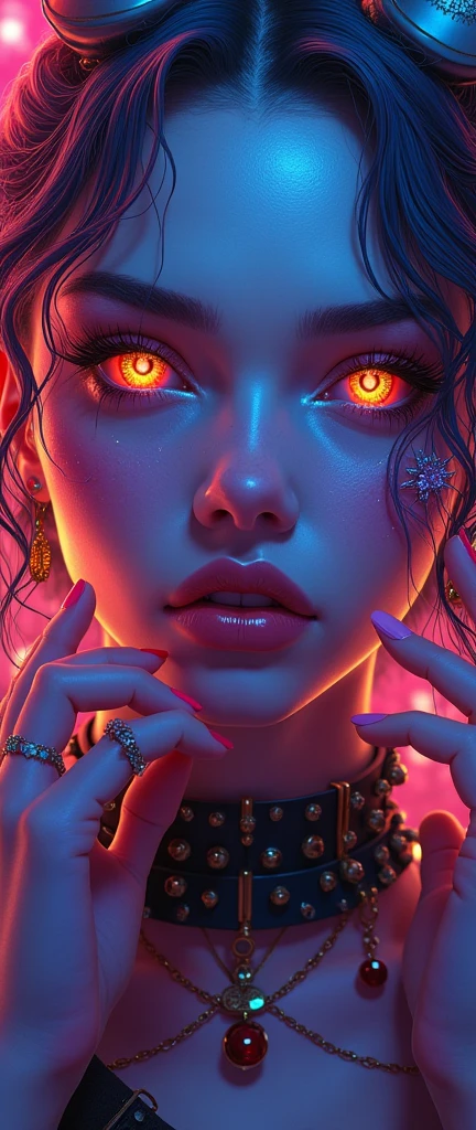 a beautiful detailed portrait of jinx, full body, ultra-detailed, masterpiece fantasy art illustration, highly detailed whole body from head to toe, detailed facial features, detailed eyes, detailed lips, detailed hands and feet, glowing neon colors, dramatic lighting, cinematic composition, intricate background details, vibrant colors, digital art, concept art