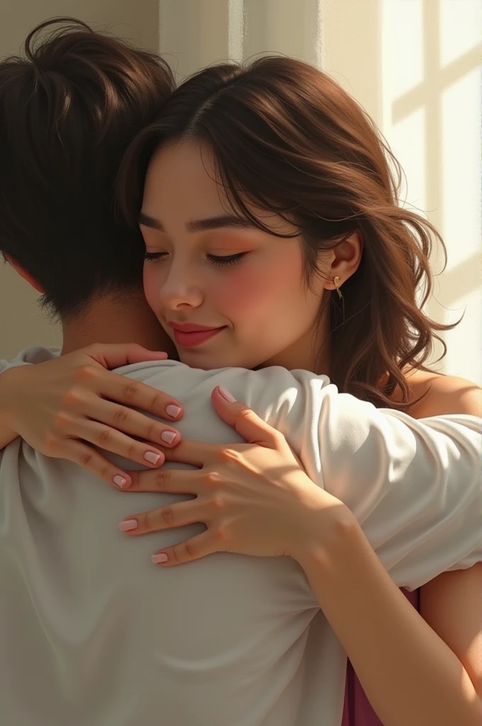 Image of a woman in profile giving a hug