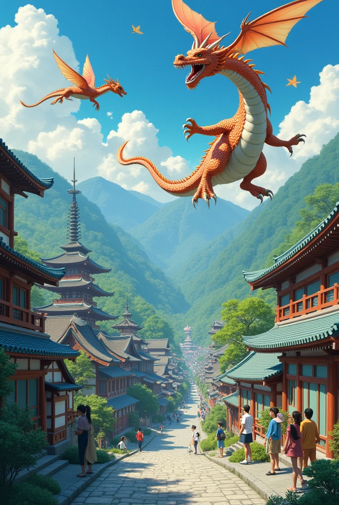 Please make Japan full of dragon children