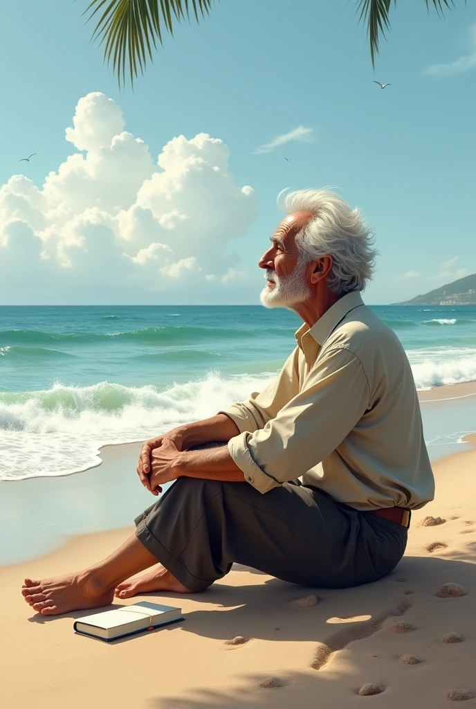 An old man playing on the beach