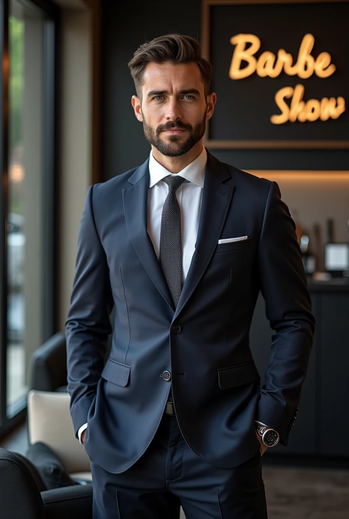 I want an image of advertising for marketing of a barbershop called Barbe show Alex, just the name and the salon that is professional