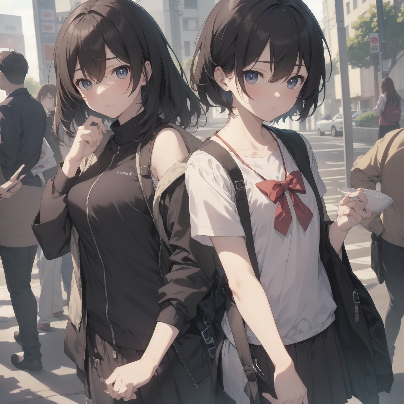 ultra-absurdres-Top quality by artist God, ultra-detailed, high resolution, anime moe artstyle, best anime 8k konachan wallpaper, pixiv contest winner, pool:2810, perfect anatomy,break, 1girl, (Please draw a girl walking sleepily to school alone. )break,(Solo,little female,15yo:1.3),Full limbs, ,a junior high school student, (very short hair), short cut, flat chest, , small butt, small black eyes, beautiful detailed eyes, well-proportioned iris and pupils, expressive eyes, highres detailed hair, soft expression, salor school_uniform, sailor collar, serahuku, bow, pleated skirt,(Detailed Lighting), (Detailed background), in the School commute route. break,super detailed skin, Best cinematic lighting powered by famous artist, 8k,beauty illustration,photoshop_(medium),very aesthetic,break,((artist:takeuchi_takashi )), artist:clamp ,artist:carnelian ,artist:kantoku ,